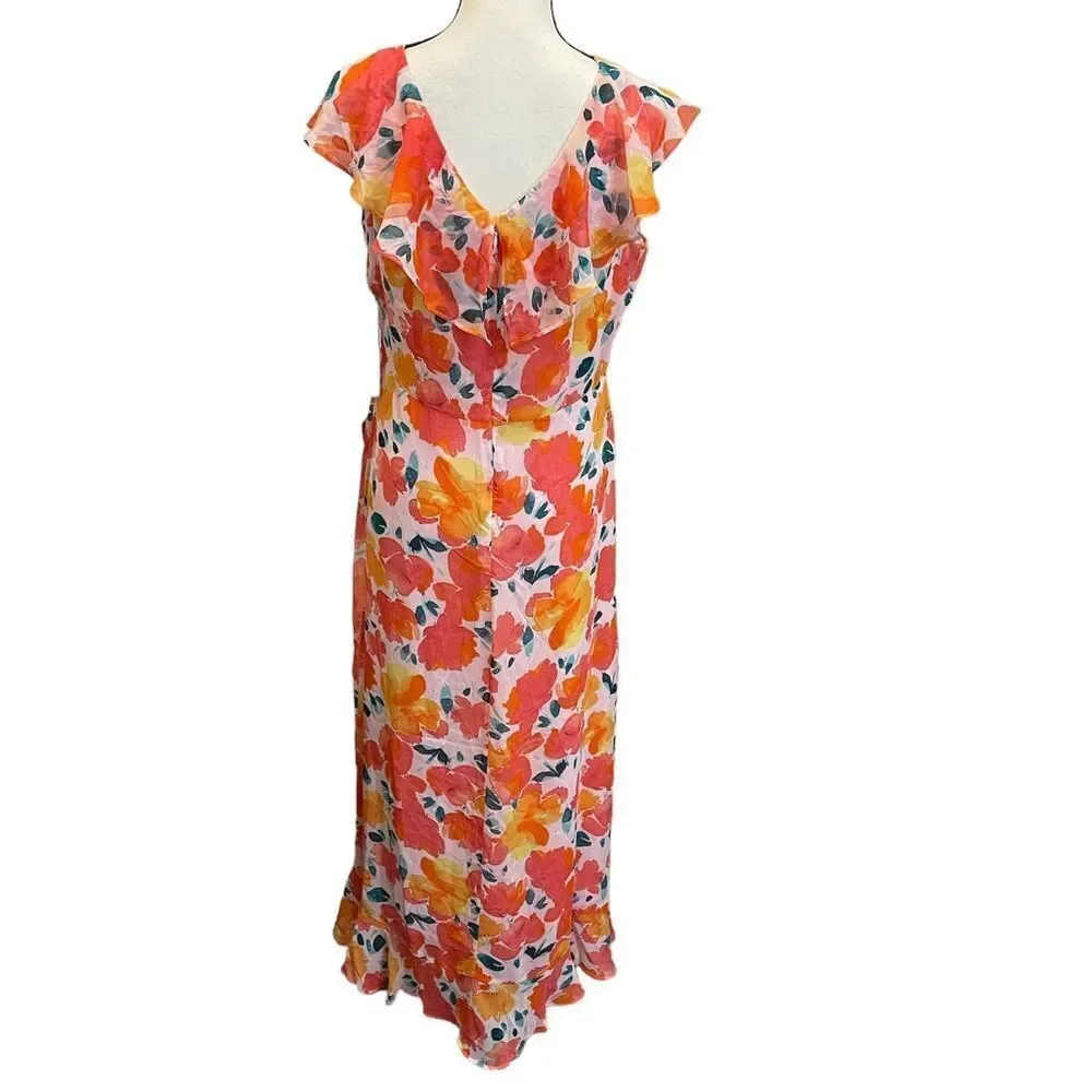 London Times Chiffon Faux Wrap Ruffle Maxi Dress Guest of Wedding size 12